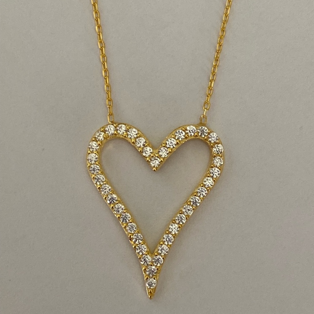 💖925 Silver necklace heart love cz stones 18k yellow gold plated